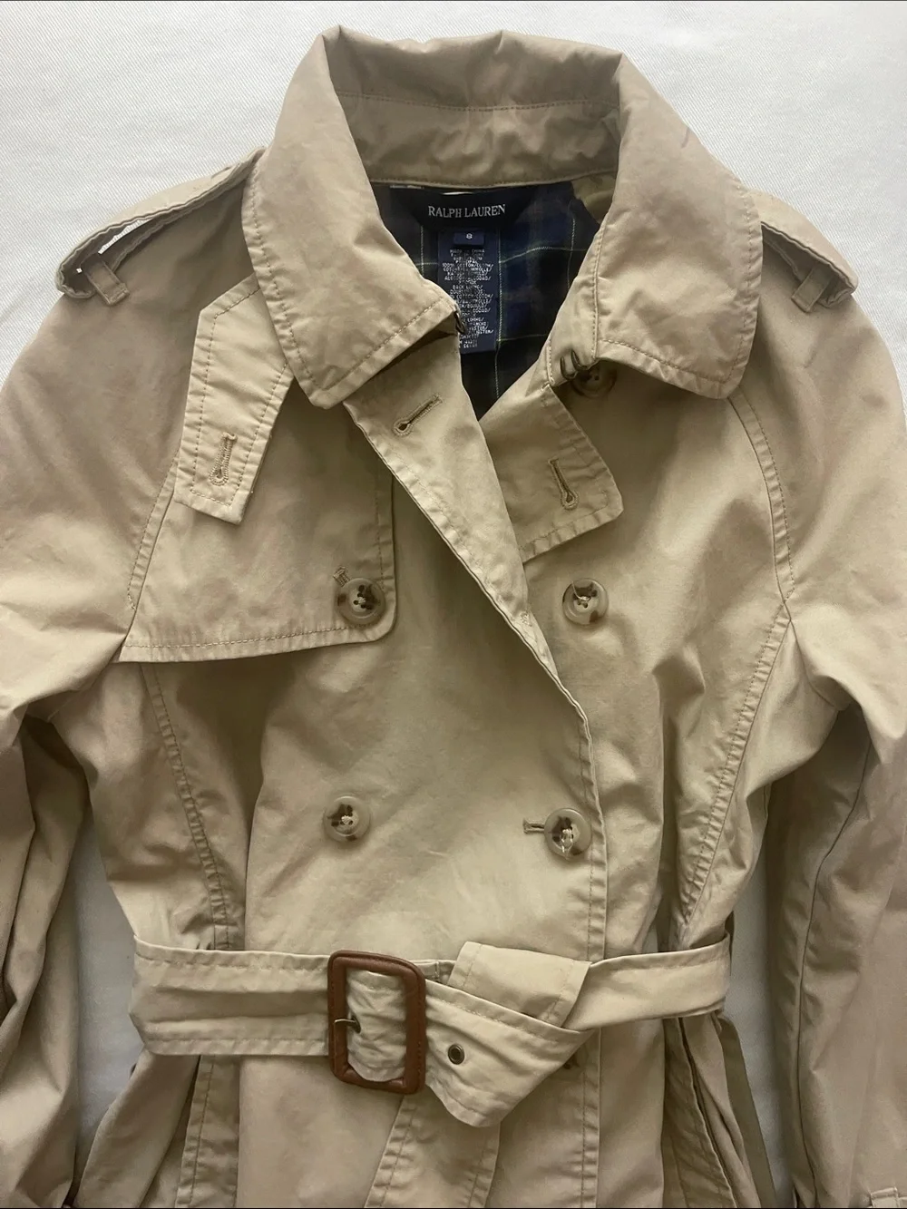 Ralph Lauren Girls Size 8 Beige Double-Breasted Trench Coat with Belt
